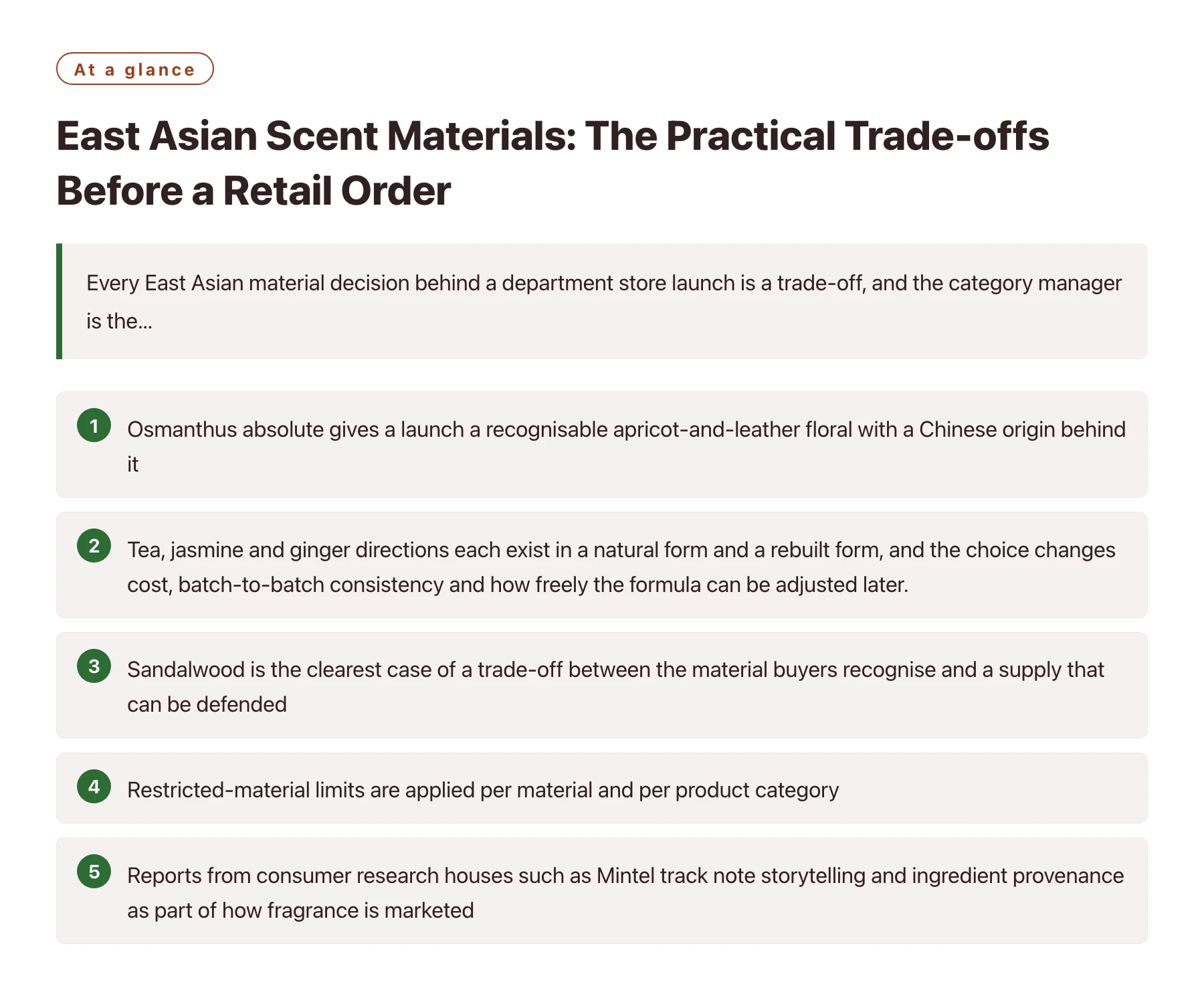 East Asian Scent Materials: The Practical Trade-offs Before a Retail Order——全文要点速览